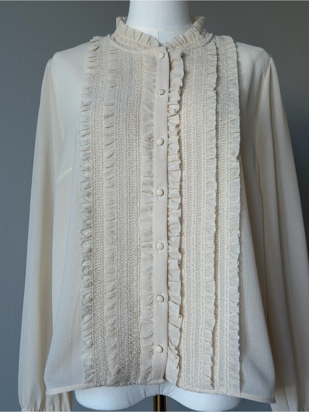 💫 SÉZANE Gasby Victoriana Ruffle Shirt Cream Ecru EU 42 US 10 L - Picture 3 of 15